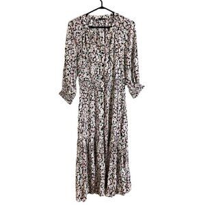 Zara Women's Multi Florals 3/4 Sleeve Long V-Neck Midi Dress